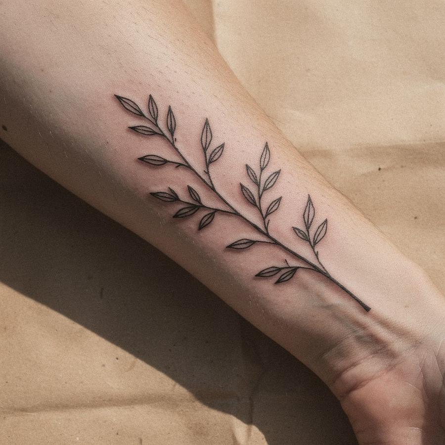Healed fine line botanical tattoo on an inner forearm, photographed 12.02.2026